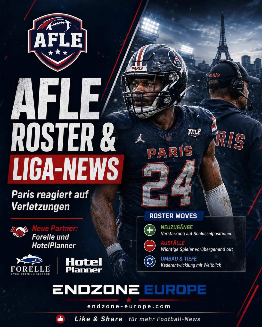 AFLE Roster & Liga-News: Paris reagiert auf Verletzungen, Partner-News bei der Liga – Endzone Europe