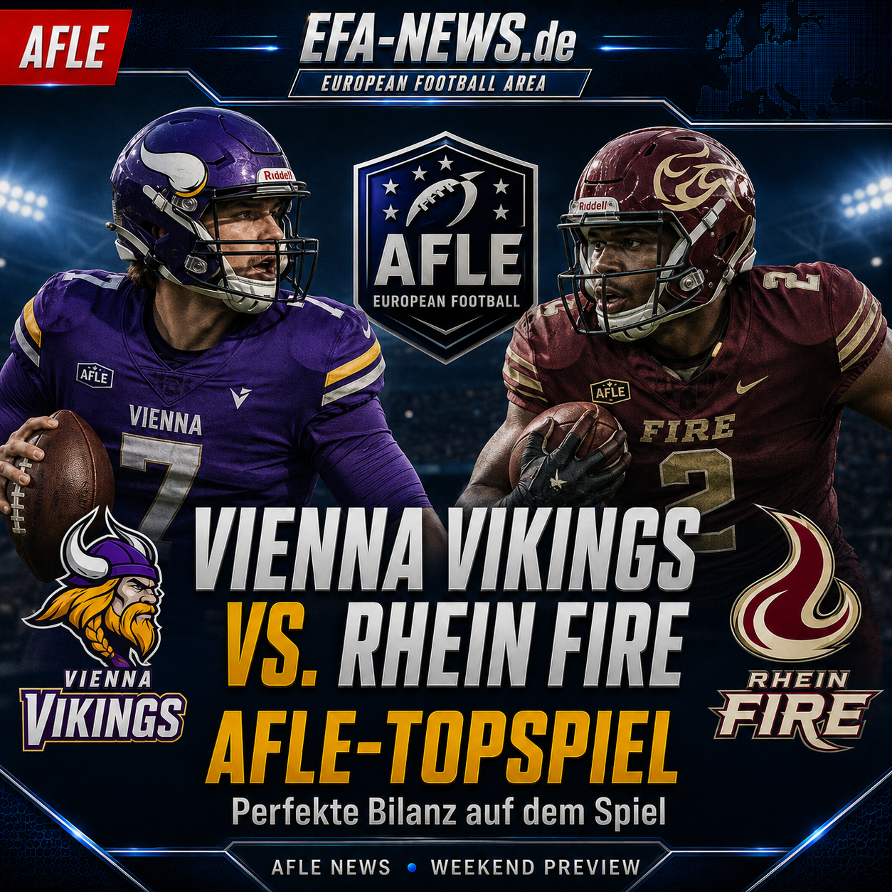 Topspiel der AFLE: Vienna Vikings und Rhein Fire kämpfen um die perfekte Bilanz – Endzone Europe