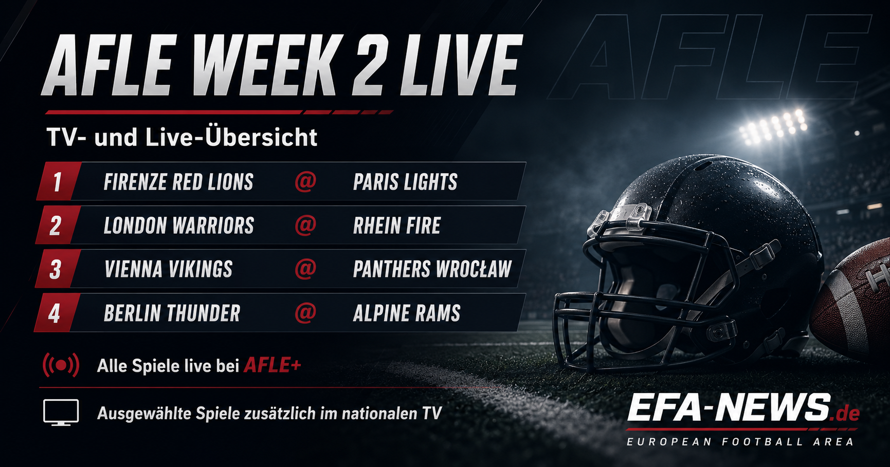 AFLE Week 2 live: So läuft das volle Football-Wochenende – Endzone Europe