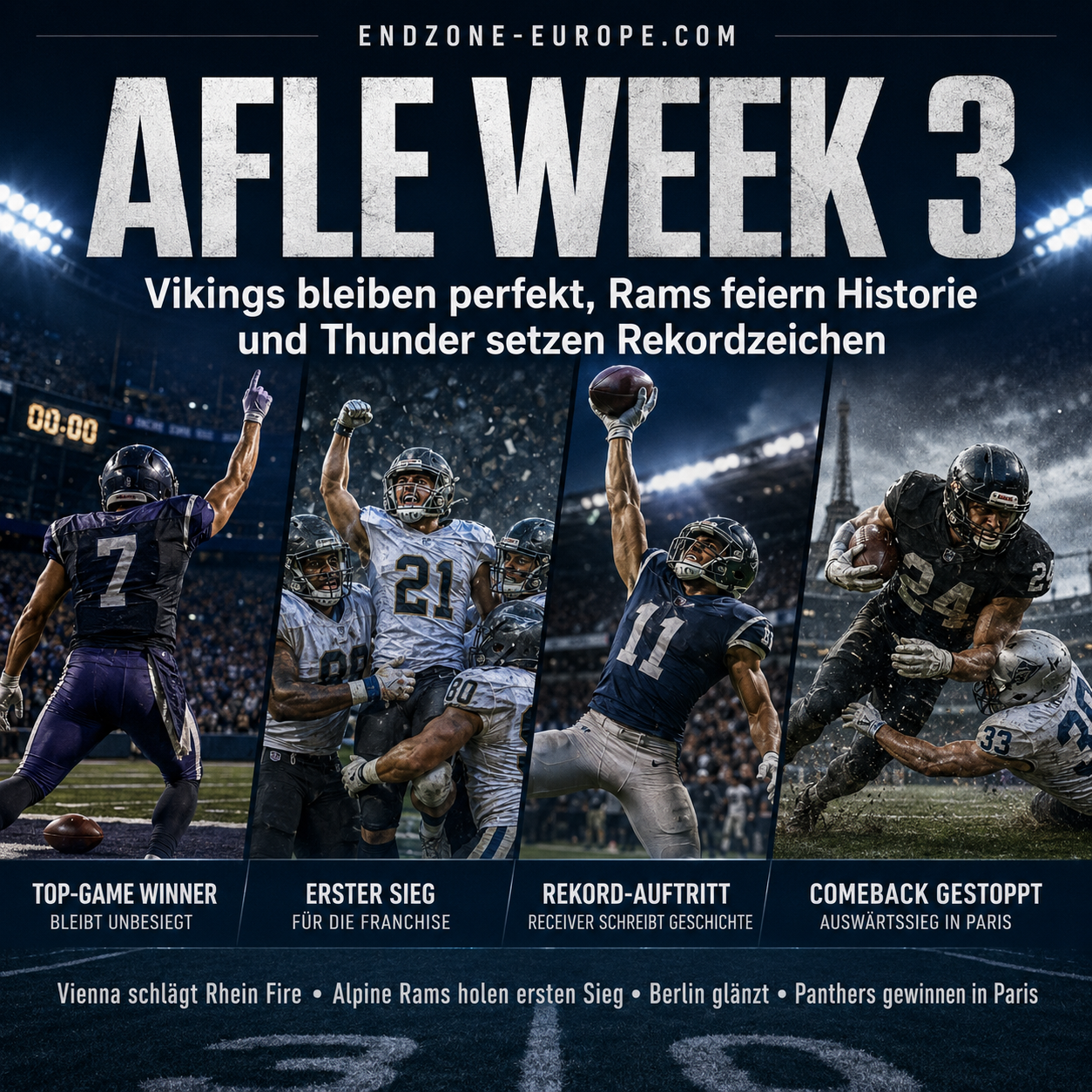 AFLE Week 3: Vikings bleiben perfekt, Rams feiern Historie und Thunder setzen Rekordzeichen – Endzone Europe