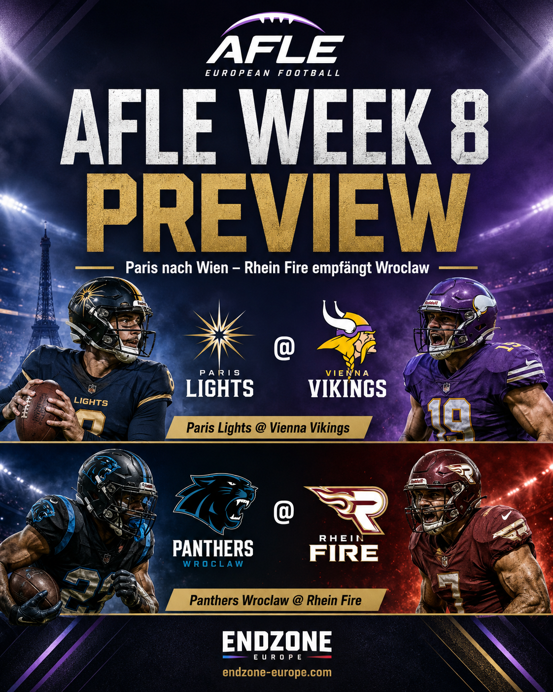 AFLE Week 8 Preview: Paris reist nach Wien, Rhein Fire empfängt Wroclaw – Endzone Europe