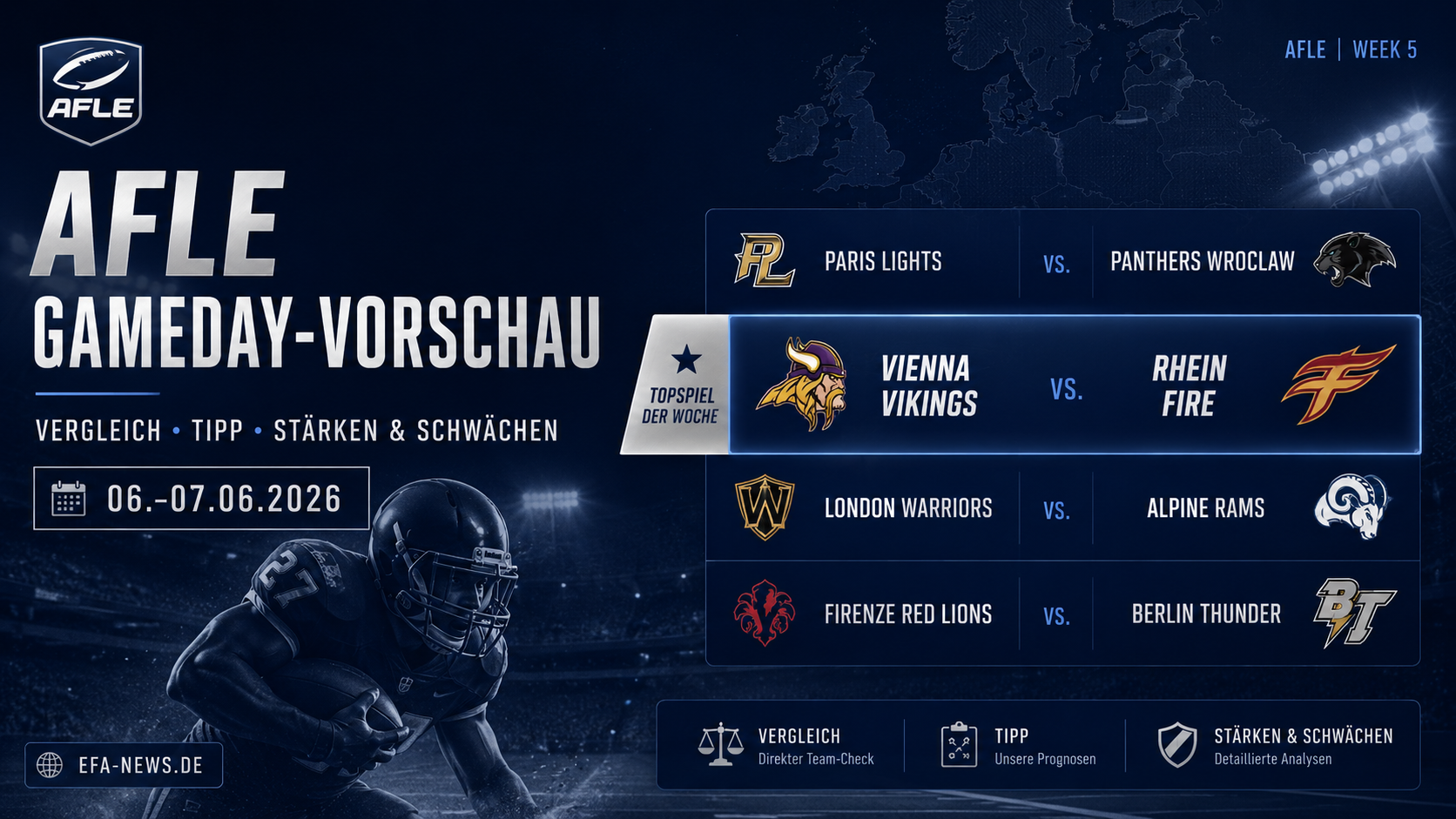 AFLE-Vorschau: Rhein Fire gegen Vienna Vikings als echter Gradmesser – Endzone Europe