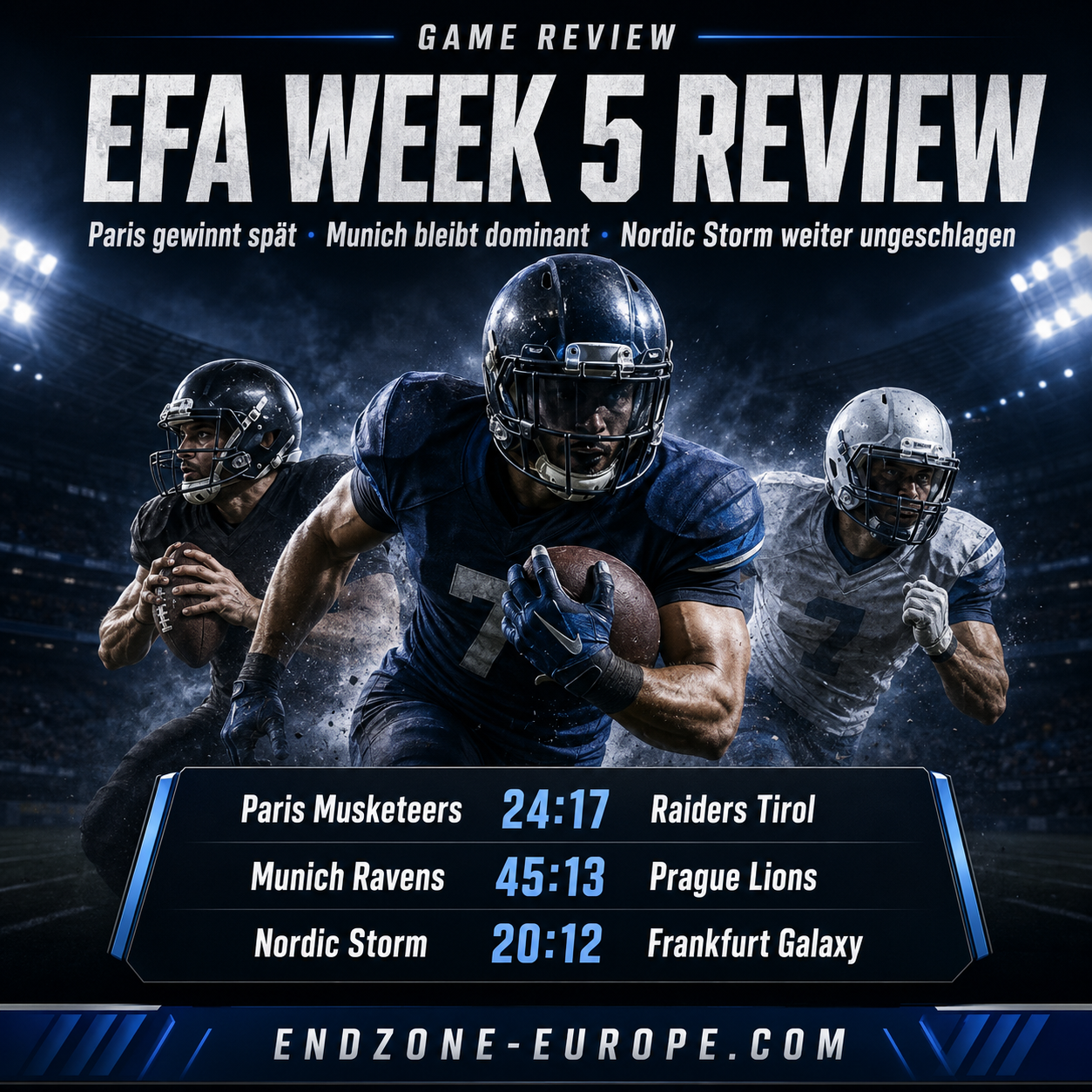 EFA Week 5 Review: Paris gewinnt spät, Munich bleibt dominant, Nordic Storm weiter ungeschlagen – Endzone Europe