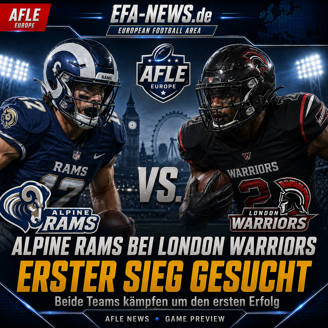 Buscando la primera victoria: Alpine Rams viajan a London Warriors – News zur Endzone Europe