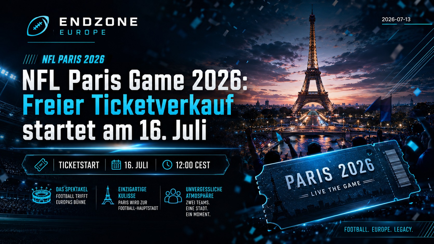 NFL Paris Game 2026: Freier Ticketverkauf startet am 16. Juli – News zur Endzone Europe