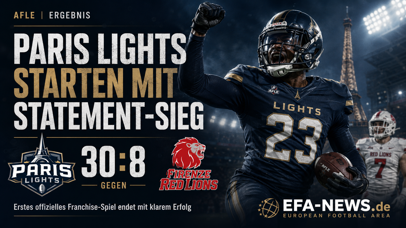 Paris Lights starten mit Statement-Sieg in die AFLE – Endzone Europe