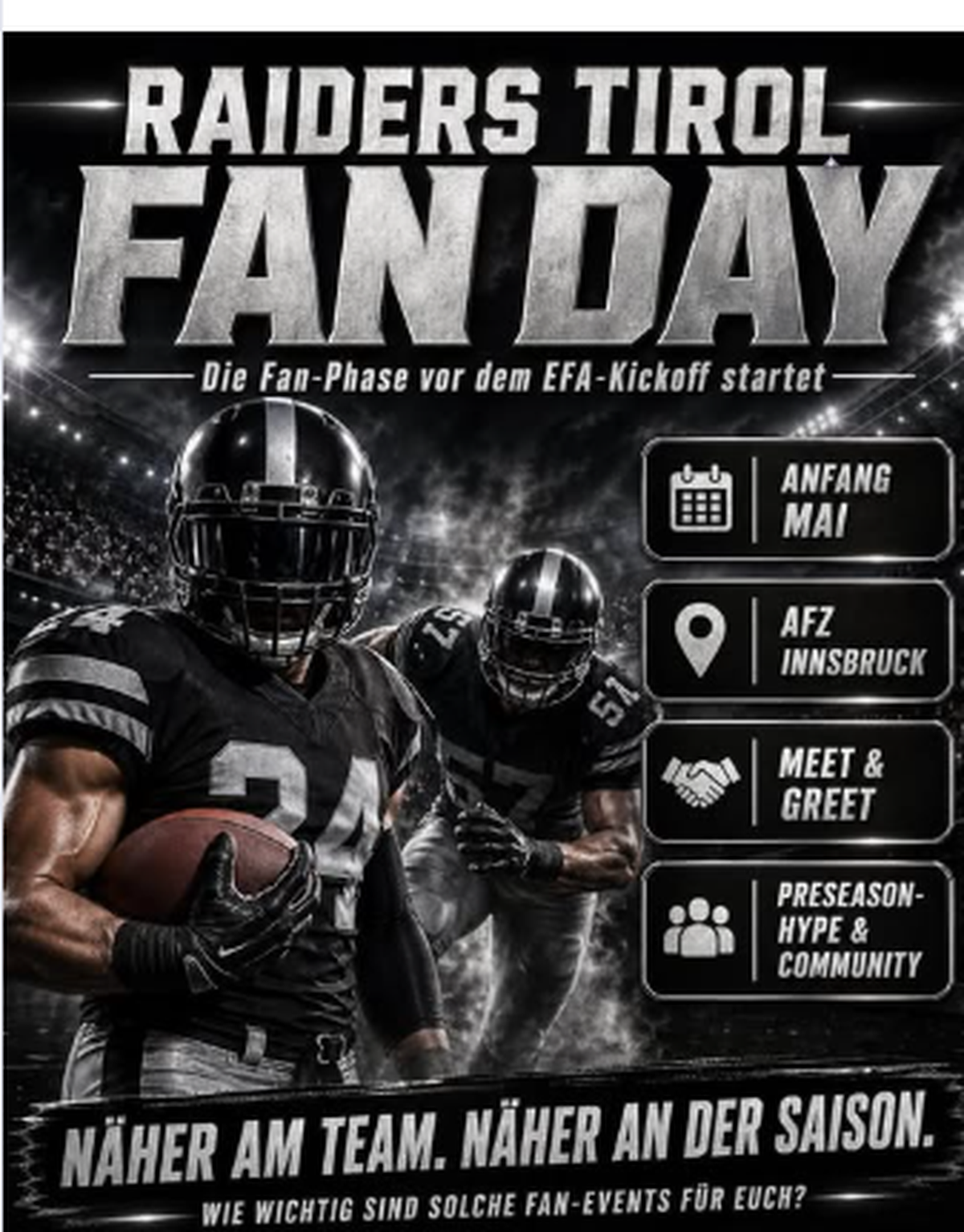 Raiders Tirol starten die Fan-Phase vor dem EFA-Kickoff – Endzone Europe
