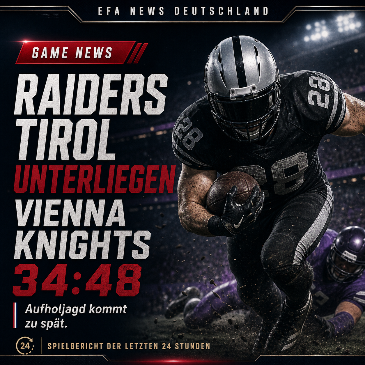Raiders Tirol s’incline 34–48 face aux Vienna Knights – Endzone Europe
